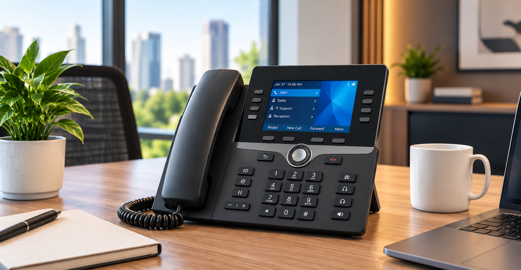Cisco IP phone on a desk