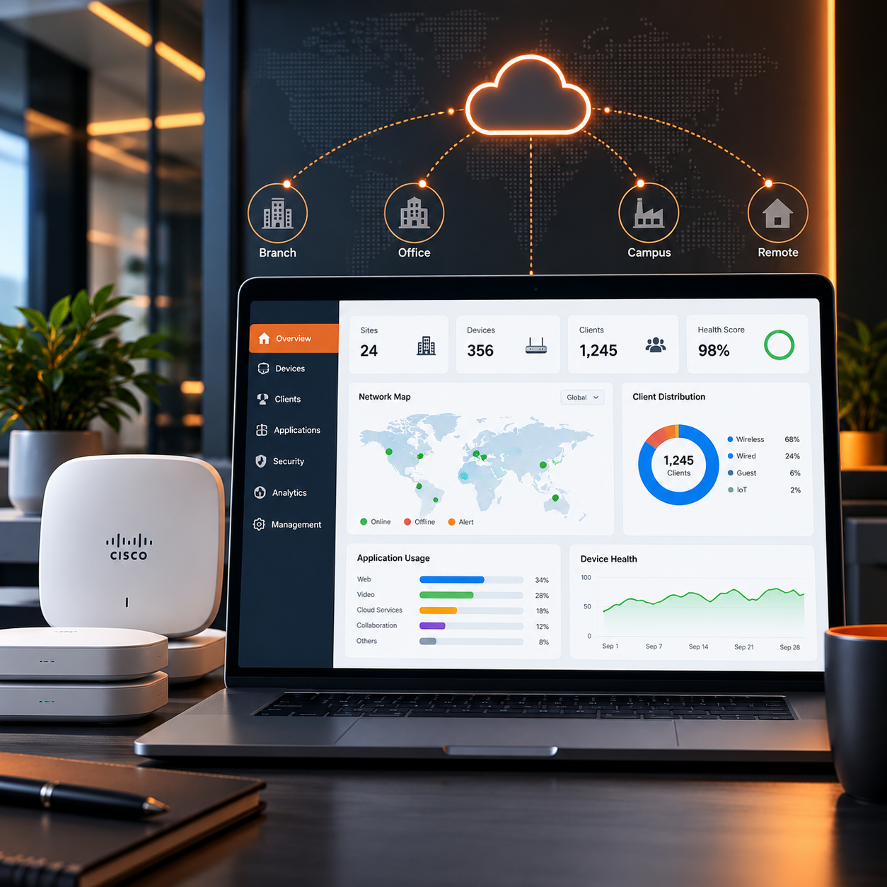Cisco WiFi network management dashboard